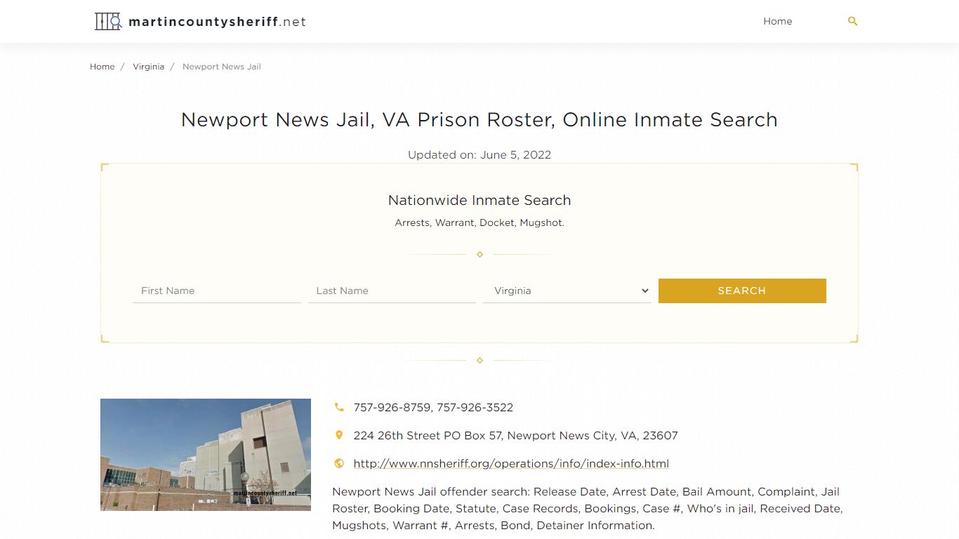 Newport News Jail, VA Prison Roster, Online Inmate Search ...